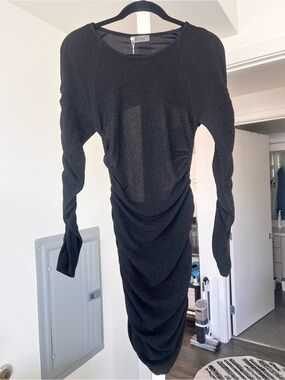 Ruve New With Tags Long Sleeve Open Back Ruched Mini Dress Black